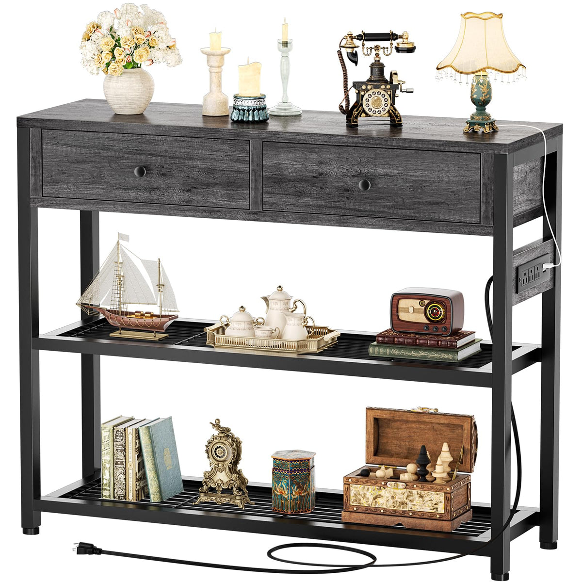 32" Entryway Table with Outlets and Drawers H447