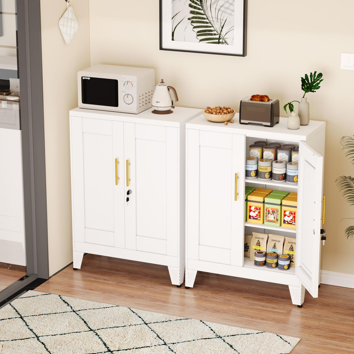 White 36" Metal Storage Cabinet with 2 Doors and 2 Adjustable Shelves S29932