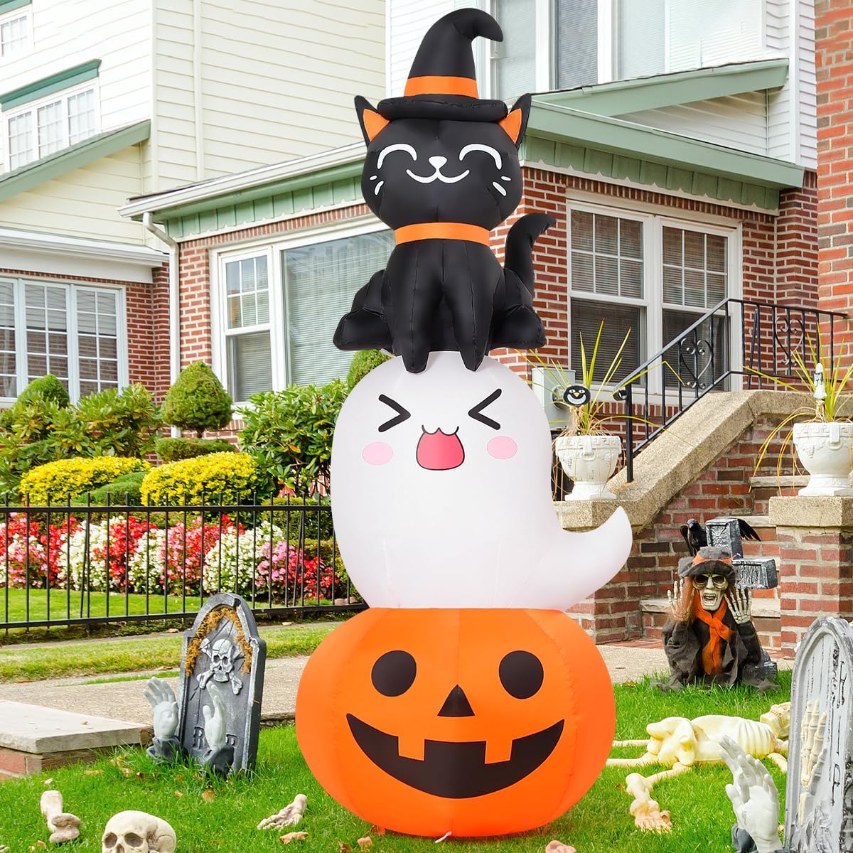 6 FT Halloween Inflatables Pumpkin Ghost Cat Outdoor Decorations U366170