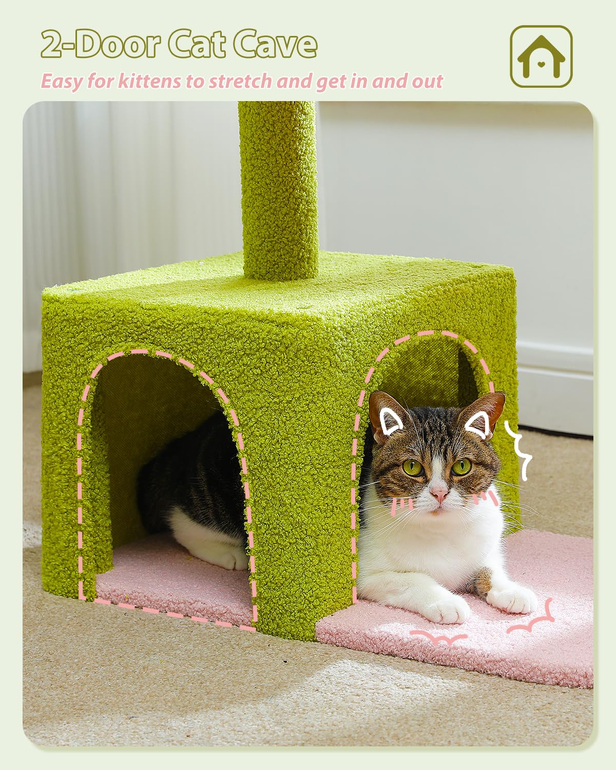 35" Pink Cat Tree with Hammock and Scratching Posts B6513