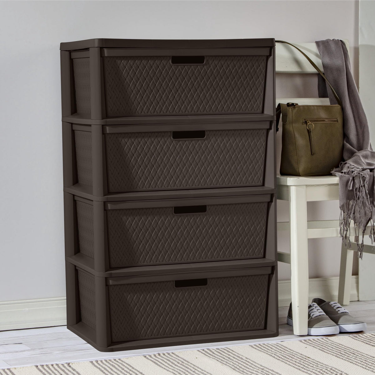 Brown 4 Drawer Plastic Storage Tower with Removable Bins C231