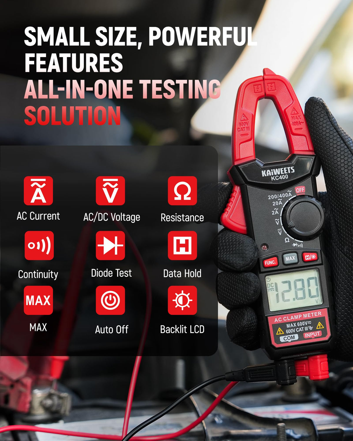 Digital Clamp Meter, 2000 Counts, 400A AC Current, 600V AC/DC, Auto Ranging Y3459