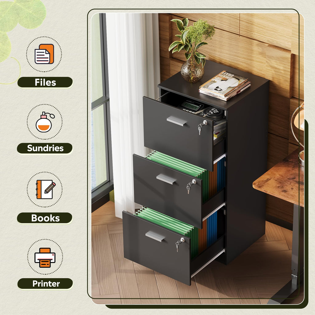 3 Drawer Wood File Cabinet with Lock M489