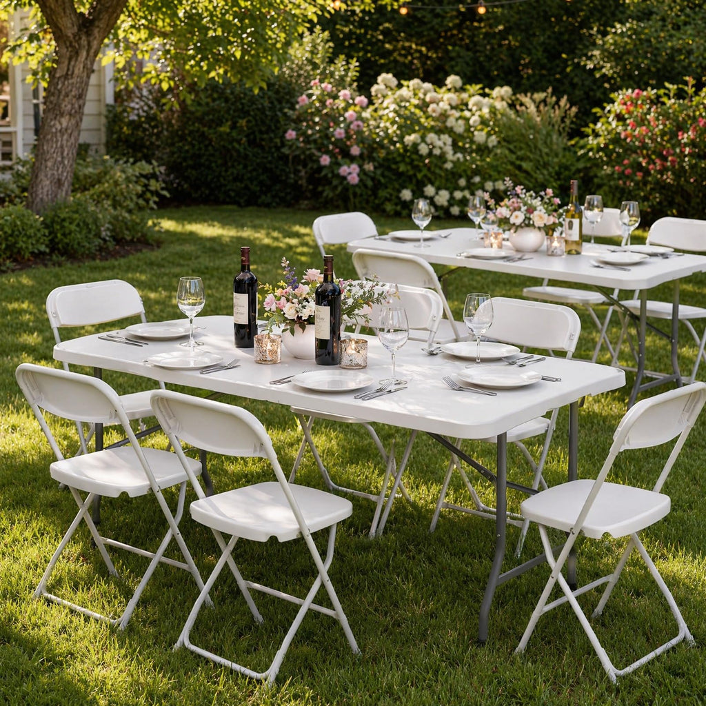 Set of 2 White 6 FT Folding Plastic Table H700221