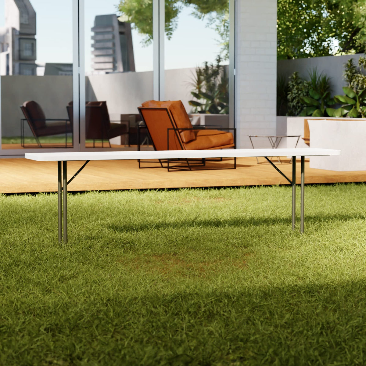 Granite White Heavy-Duty Blow Molded Plastic Folding Table K23492