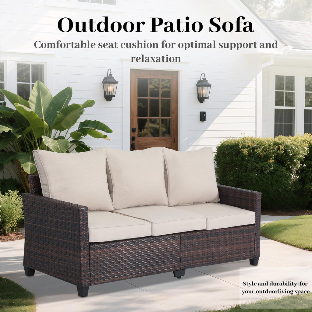 Rattan 3-Seater Outdoor Sofa with Blue Cushions E47497