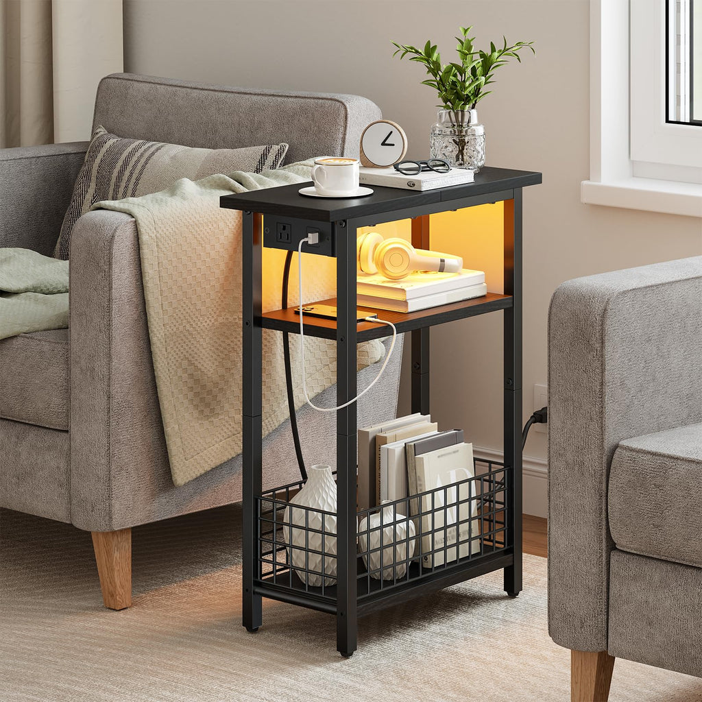Narrow Side Table with Charging Station and LED Light D931721
