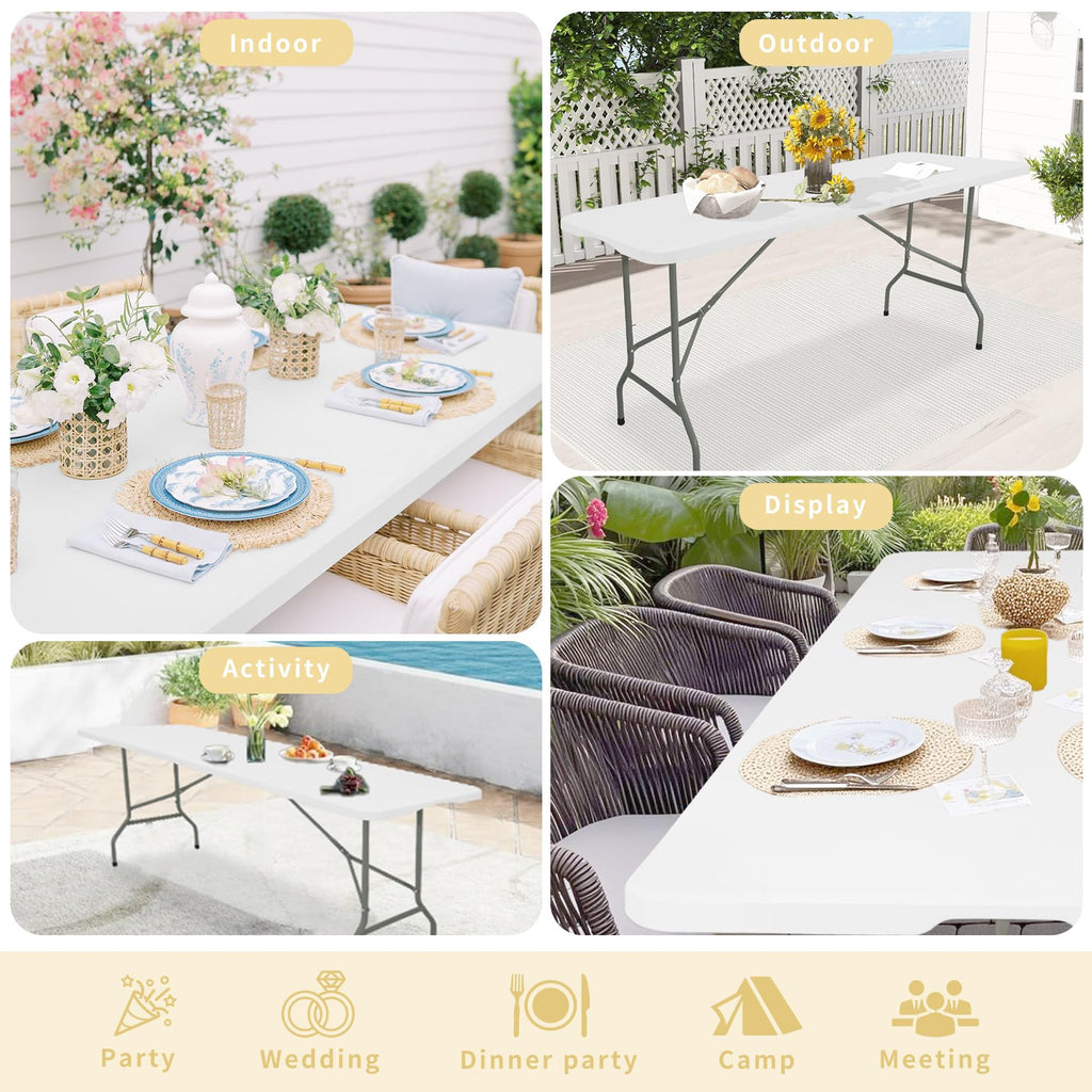 Set of 2 White 6 FT Folding Plastic Table H700221