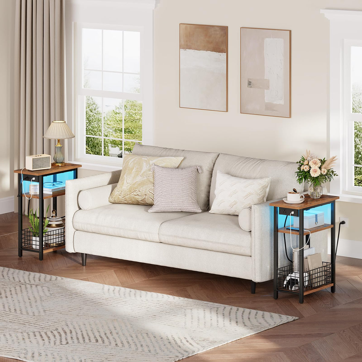 Narrow Side Table with Charging Station and LED Light D931721