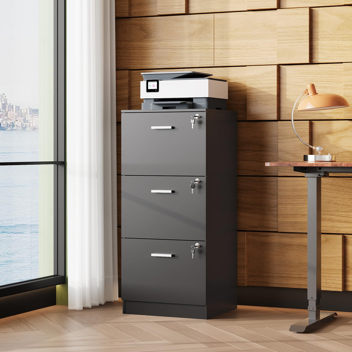 3 Drawer Wood File Cabinet with Lock M489
