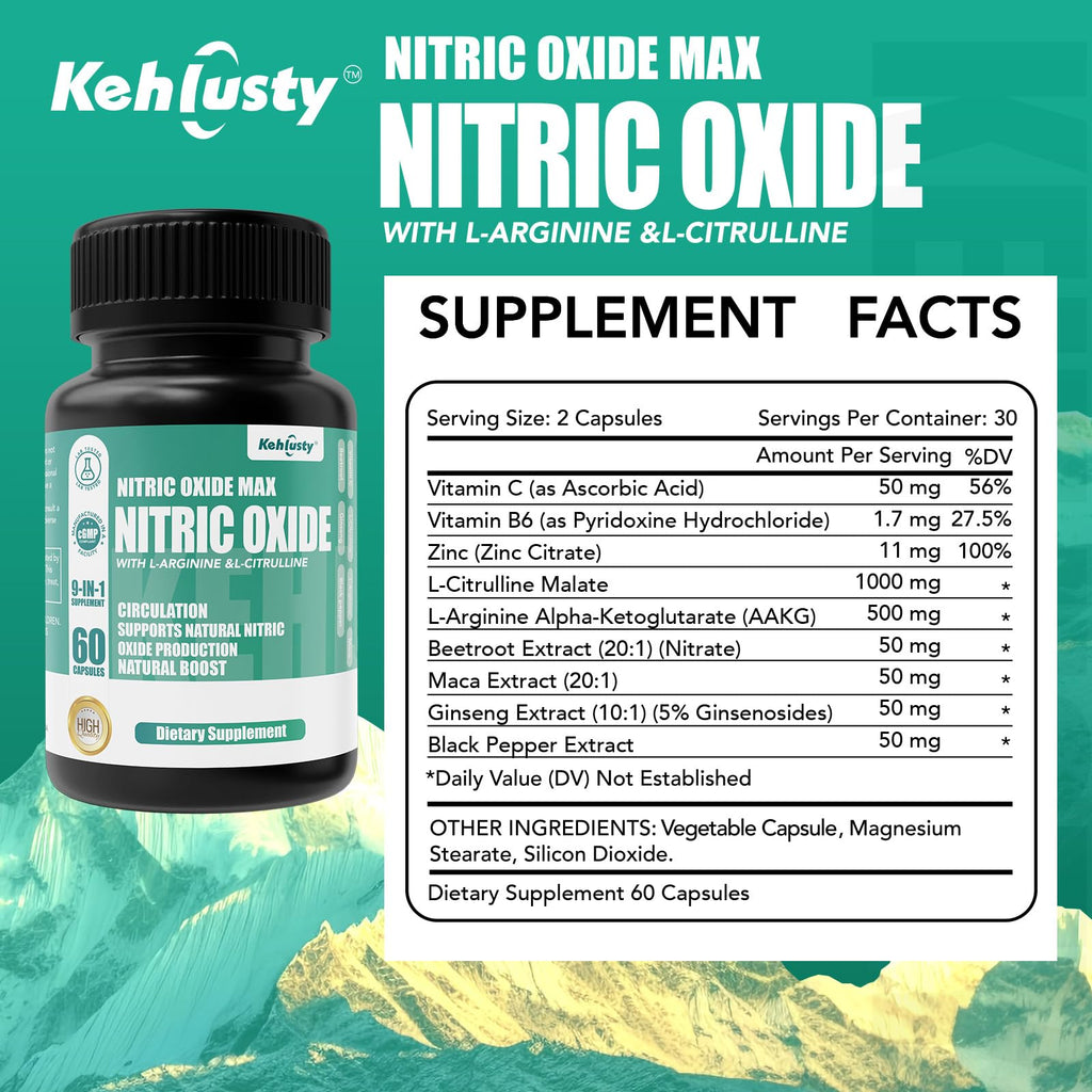 Nitric Oxide Booster Supplements 60 Capsules E90551