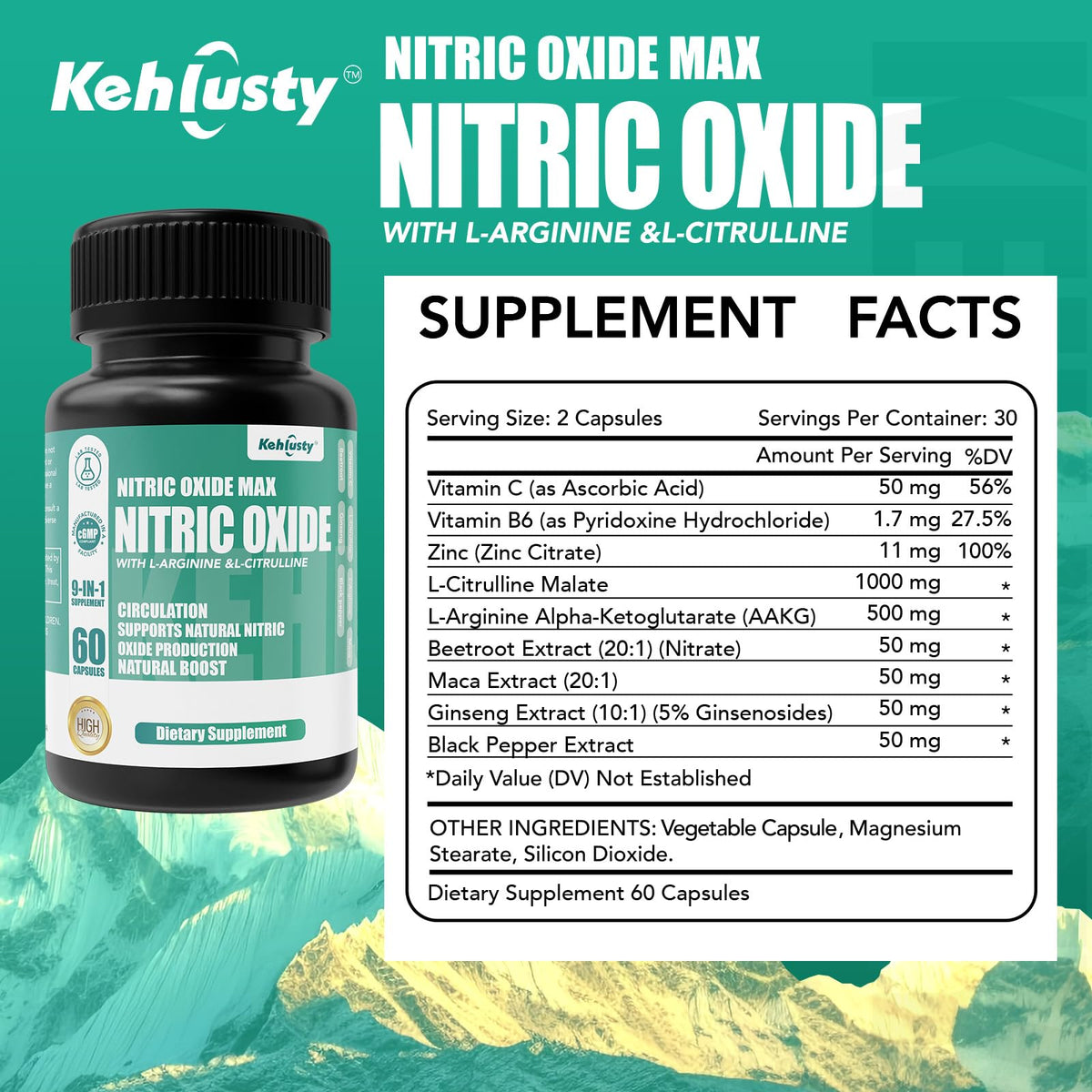 Nitric Oxide Booster Supplements 60 Capsules E90551