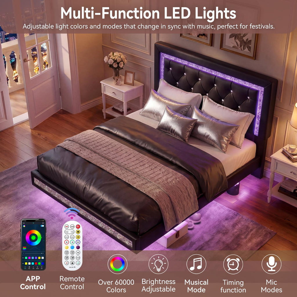 Floating Bed Frame Full with LED Lights R79398