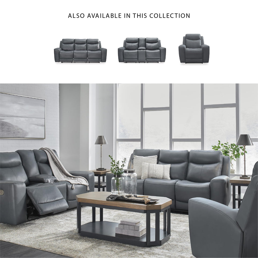 Gray Leather Match Power Reclining Loveseat with Console B11733