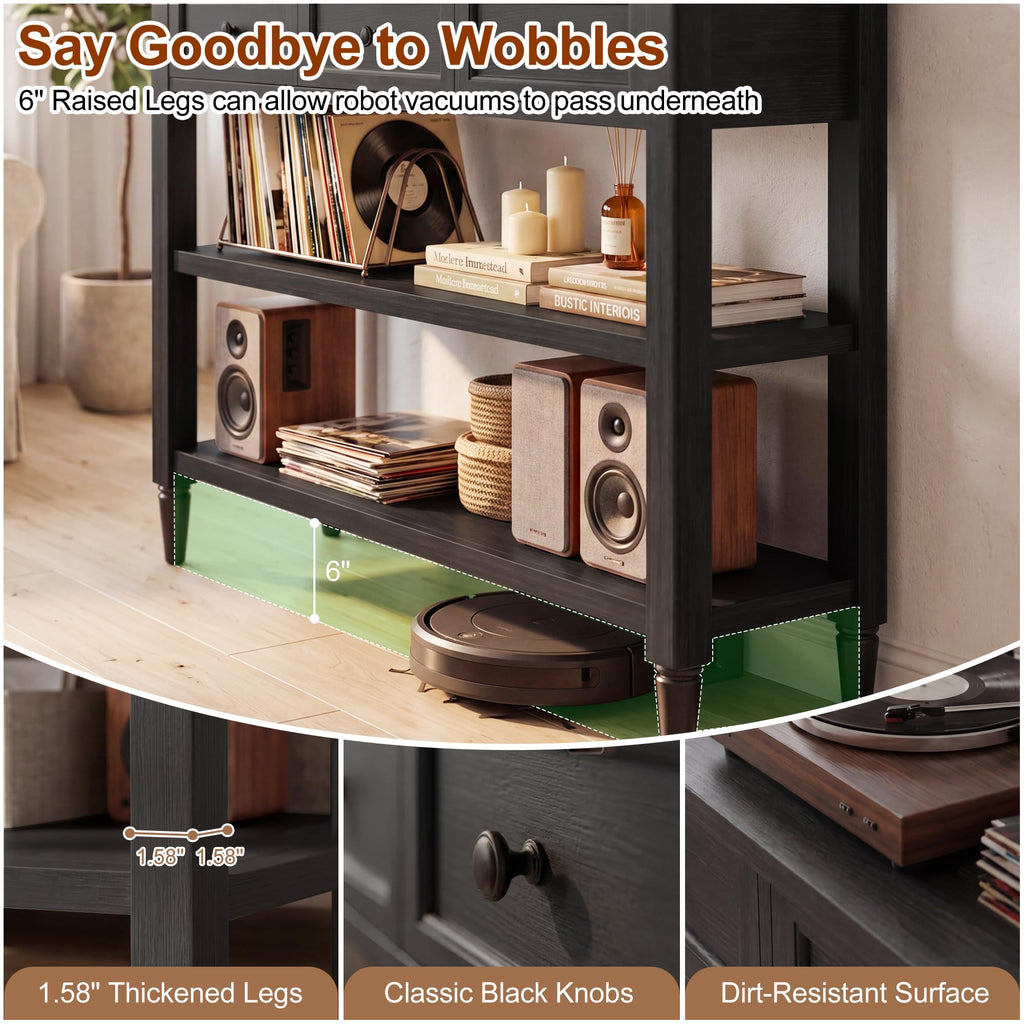 43" Narrow Farmhouse Console Table with 3 Drawers and 2 Shelves F550