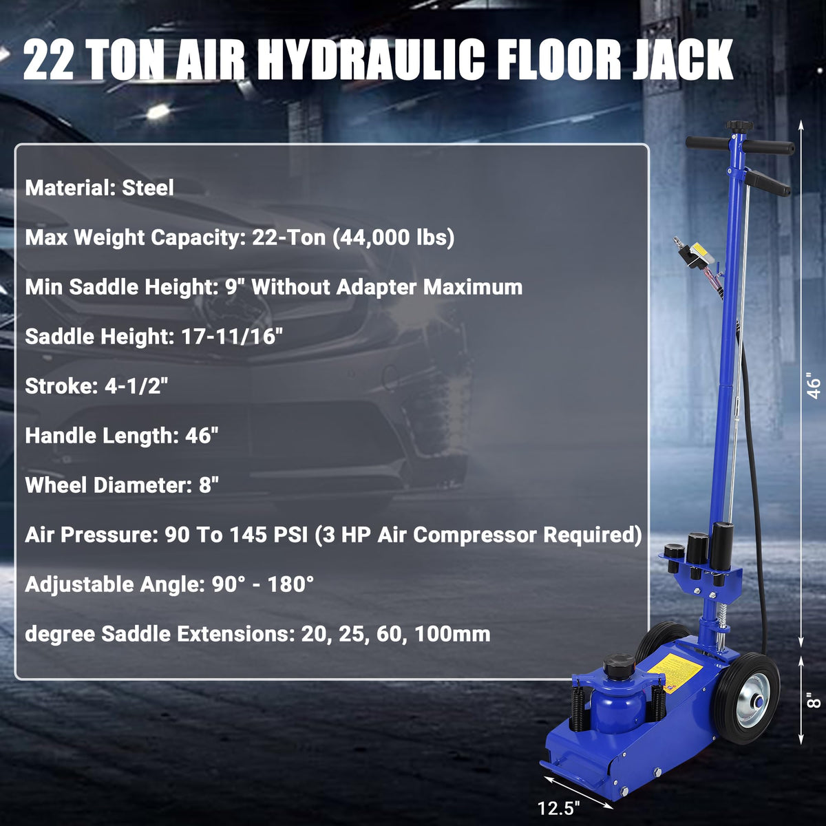 22 Ton Air Hydraulic Floor Jack Low Profile 44,000 Lbs Capacity N63188
