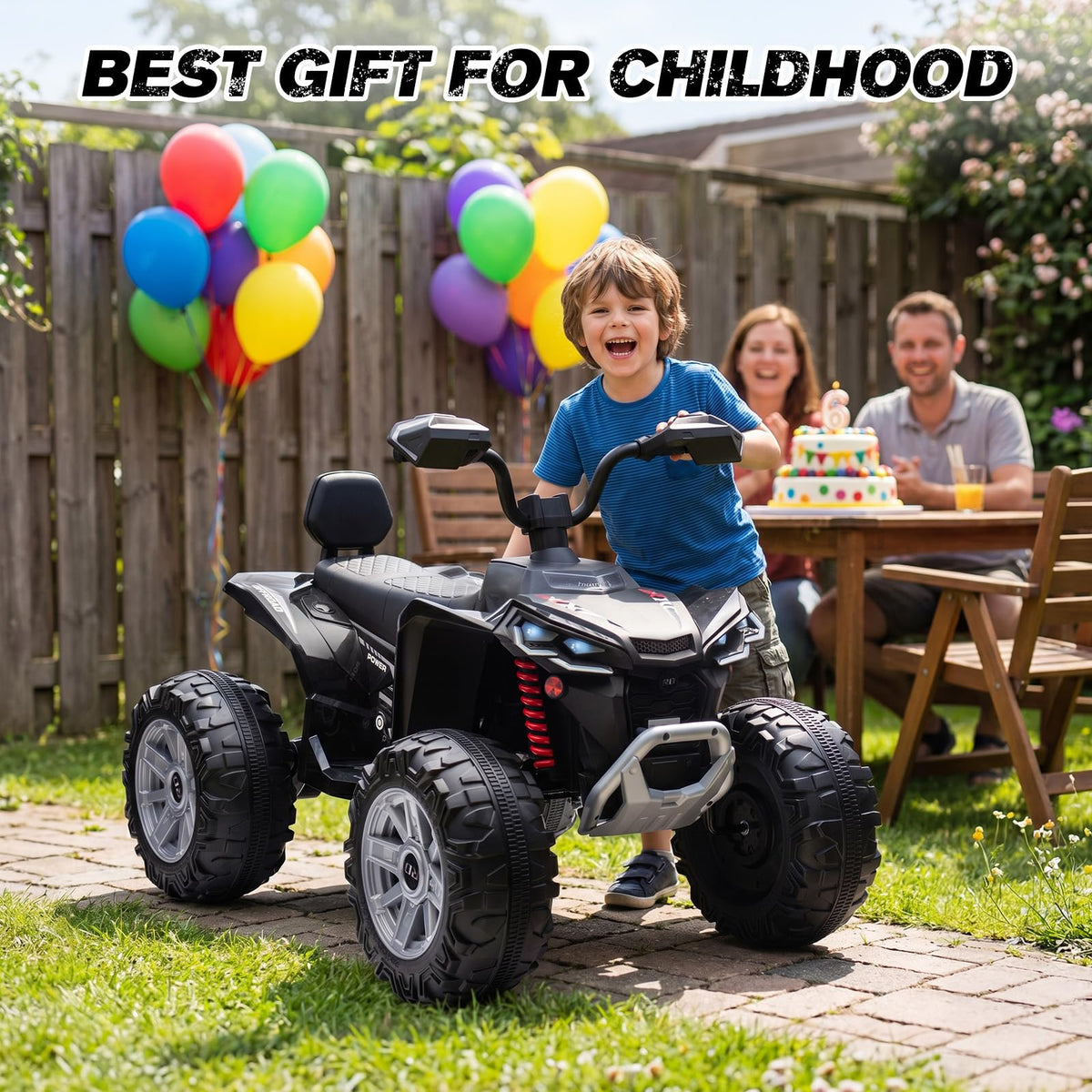 24V 2 Seater Kids ATV with LED Lights and Music, Black A36912