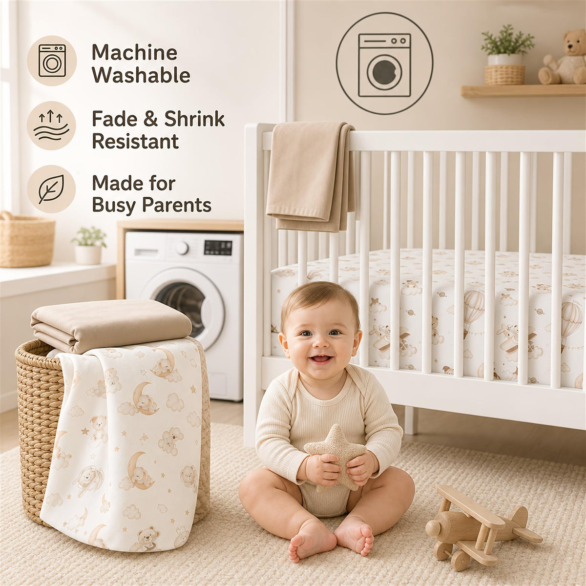 3-Pack Baby Crib Fitted Sheet Set 52 X 28 Inches U536