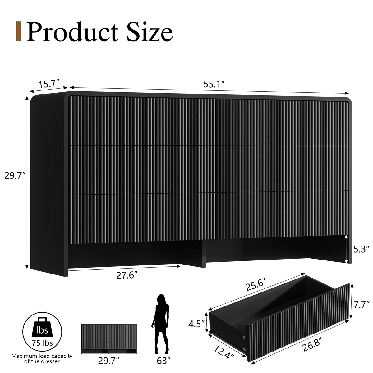 Black 6 Drawer Dresser V330930