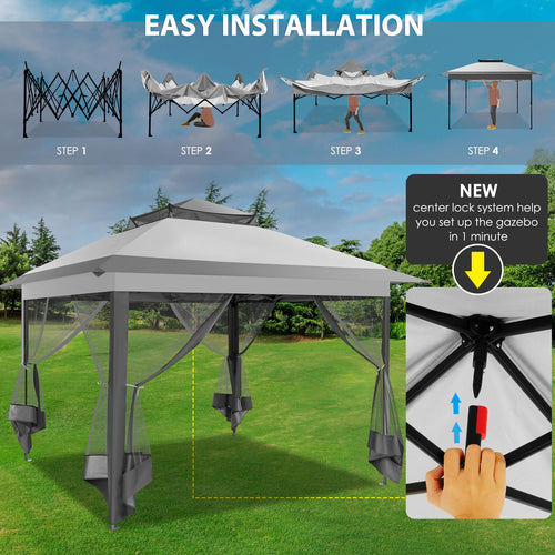 11x11 Pop Up Gazebo Canopy Tent with Mosquito Net R492186