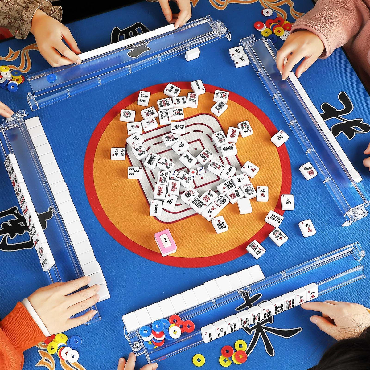 4PCS Clear Acrylic Mahjong Racks with Pushers Y95799