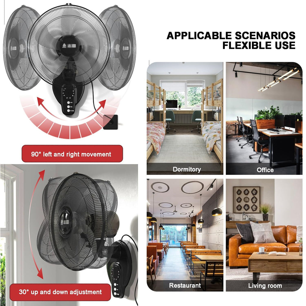 20 Inch Metal Oscillating Wall Mounted Fan with Remote A93726