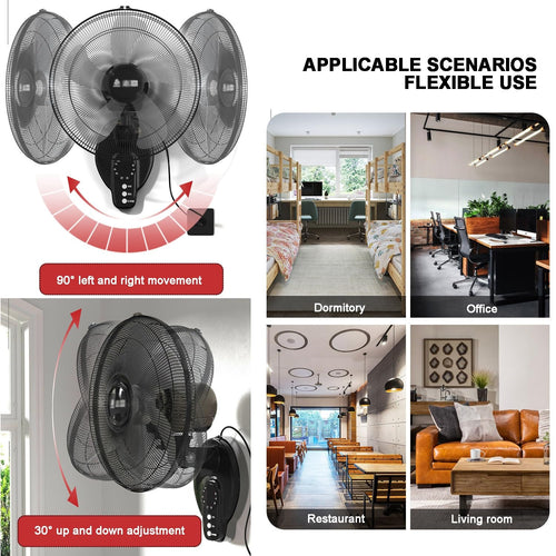 20 Inch Metal Oscillating Wall Mounted Fan with Remote A93726