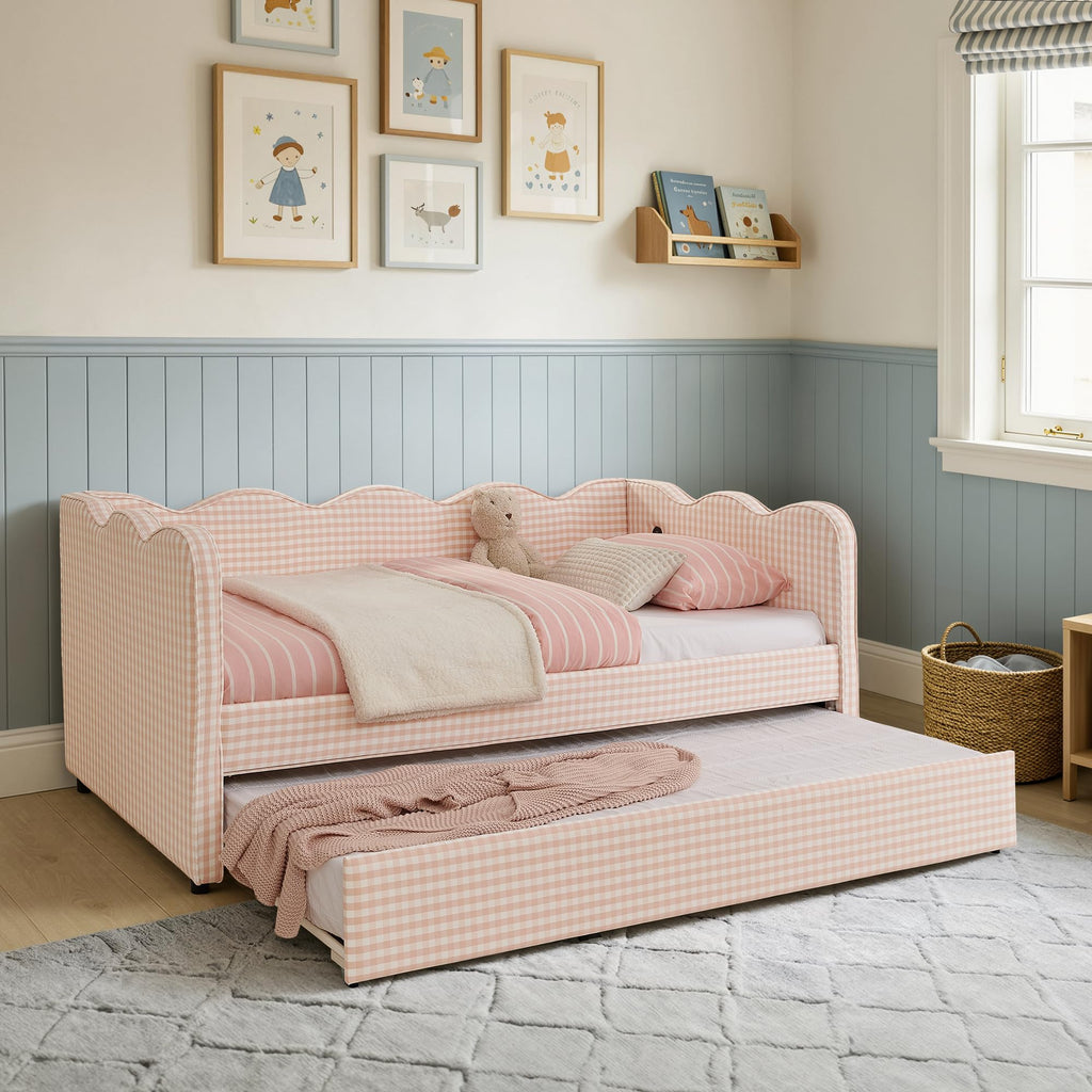 Twin Size Upholstery Daybed with Trundle and USB X59507