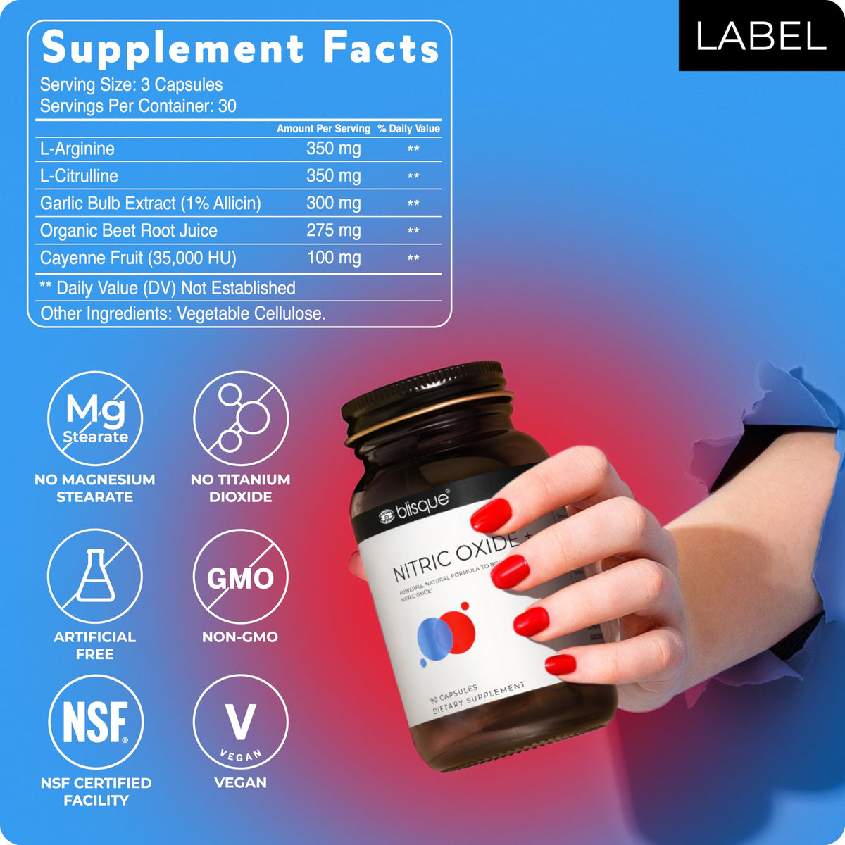 90 Capsules Vegan Non-GMO Nitric Oxide Booster Supplement with L-Arginine, Cayenne Fruit, and Beet Root V61019