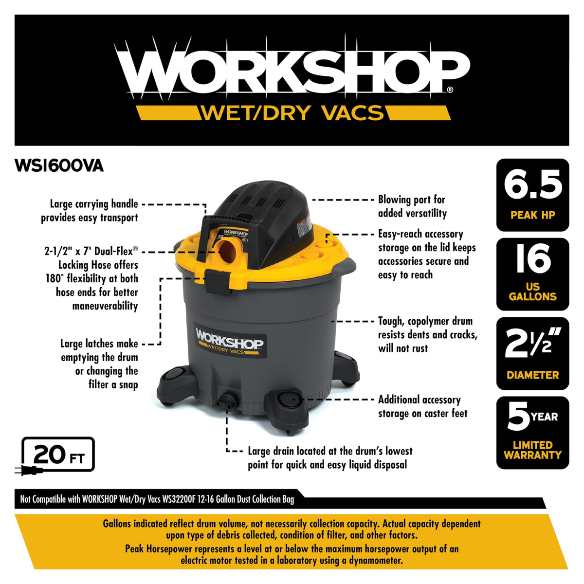 16-Gallon Wet Dry Vacuum Cleaner I314235