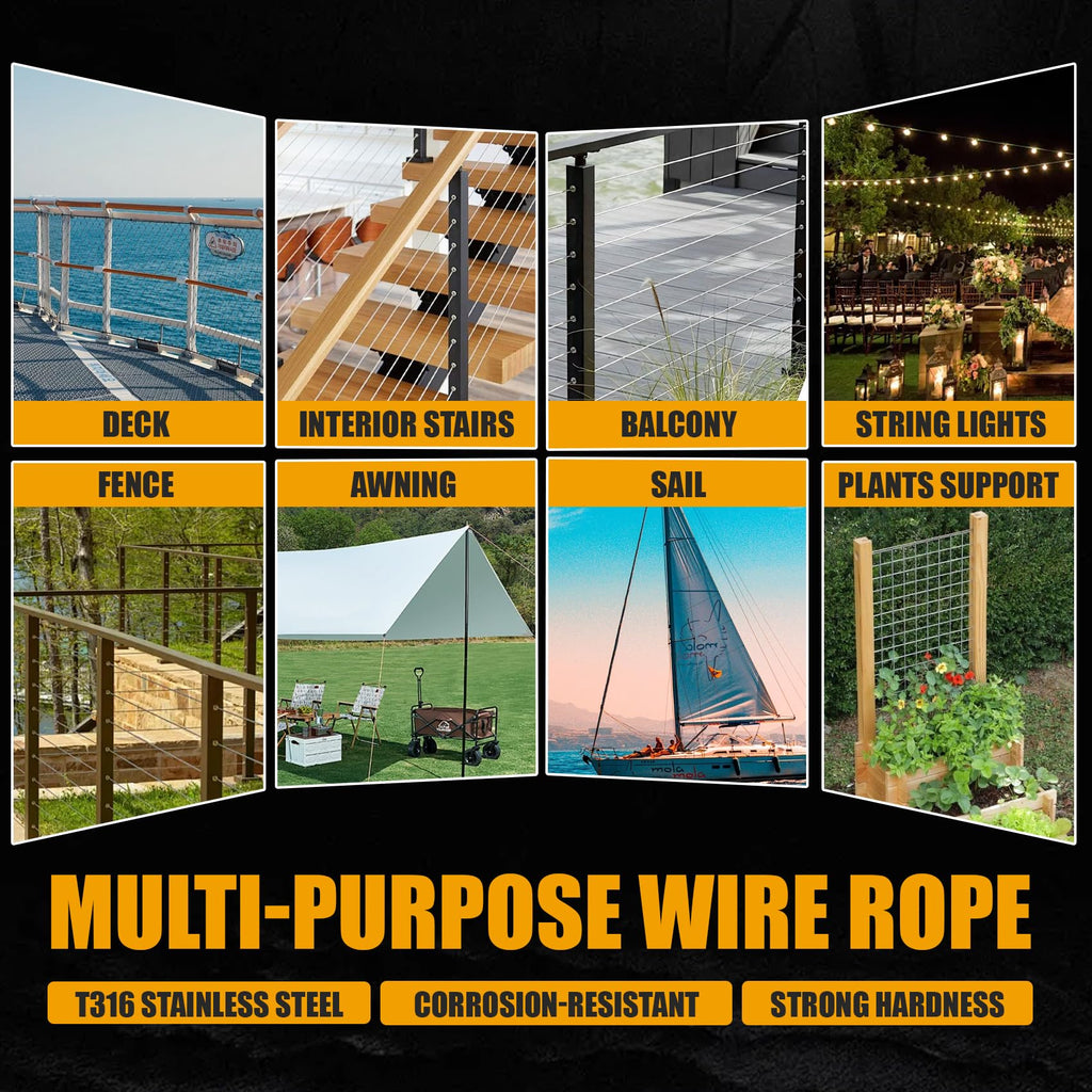 1/8" Black T316 Stainless Steel Cable Railing 600 FT 7x7 Wire Rope I6641