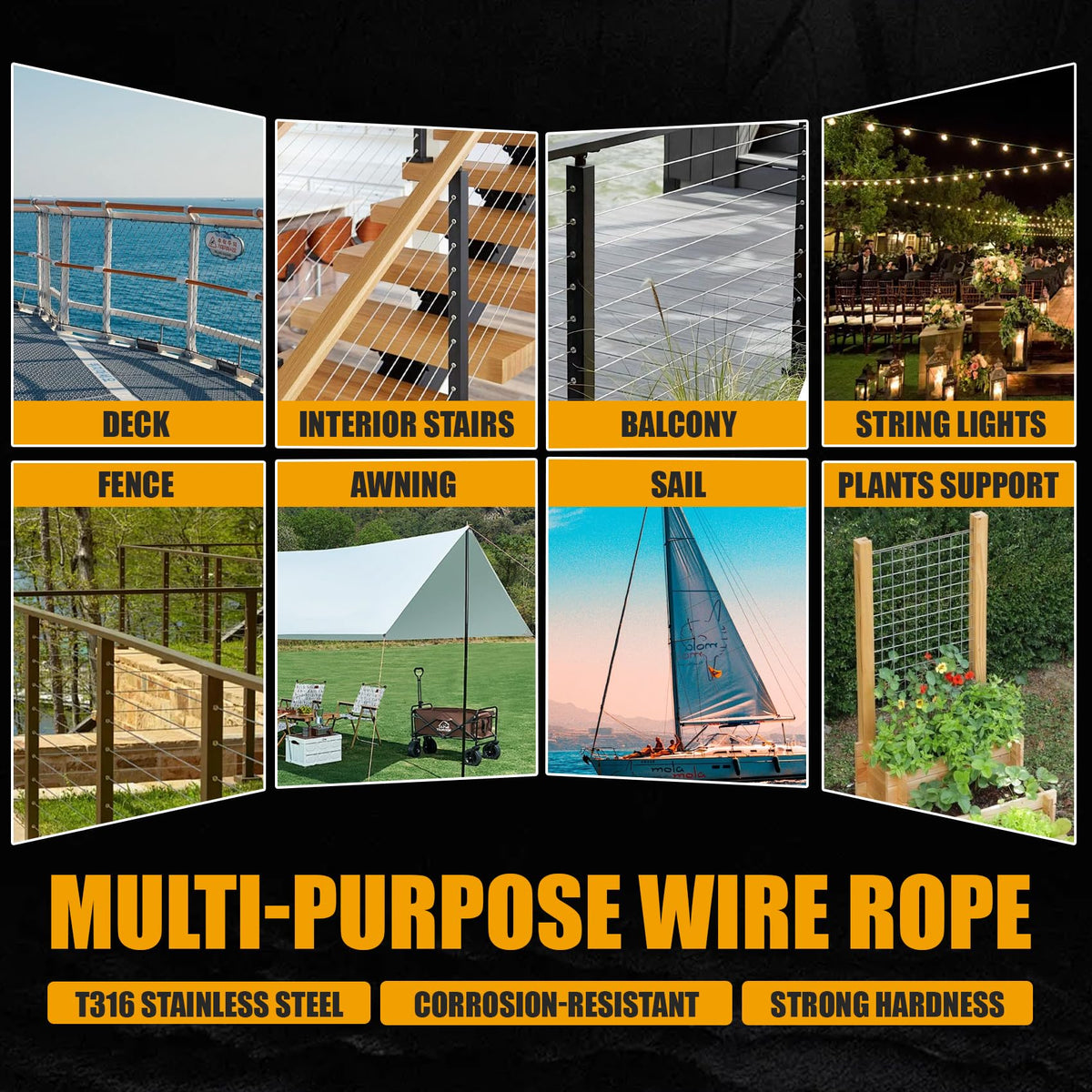 1/8" Black T316 Stainless Steel Cable Railing 600 FT 7x7 Wire Rope I6641