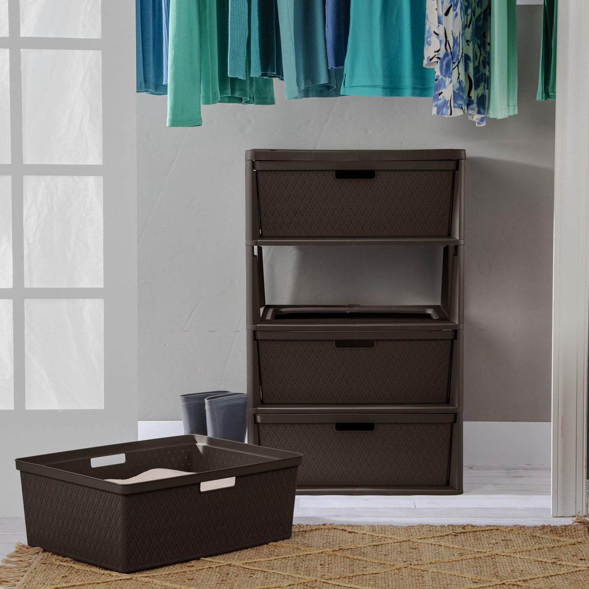 Brown 4 Drawer Plastic Storage Tower with Removable Bins C231