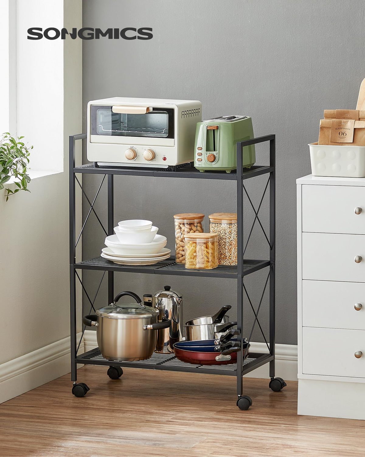3-Tier Steel Storage Rack with Wheels M105829