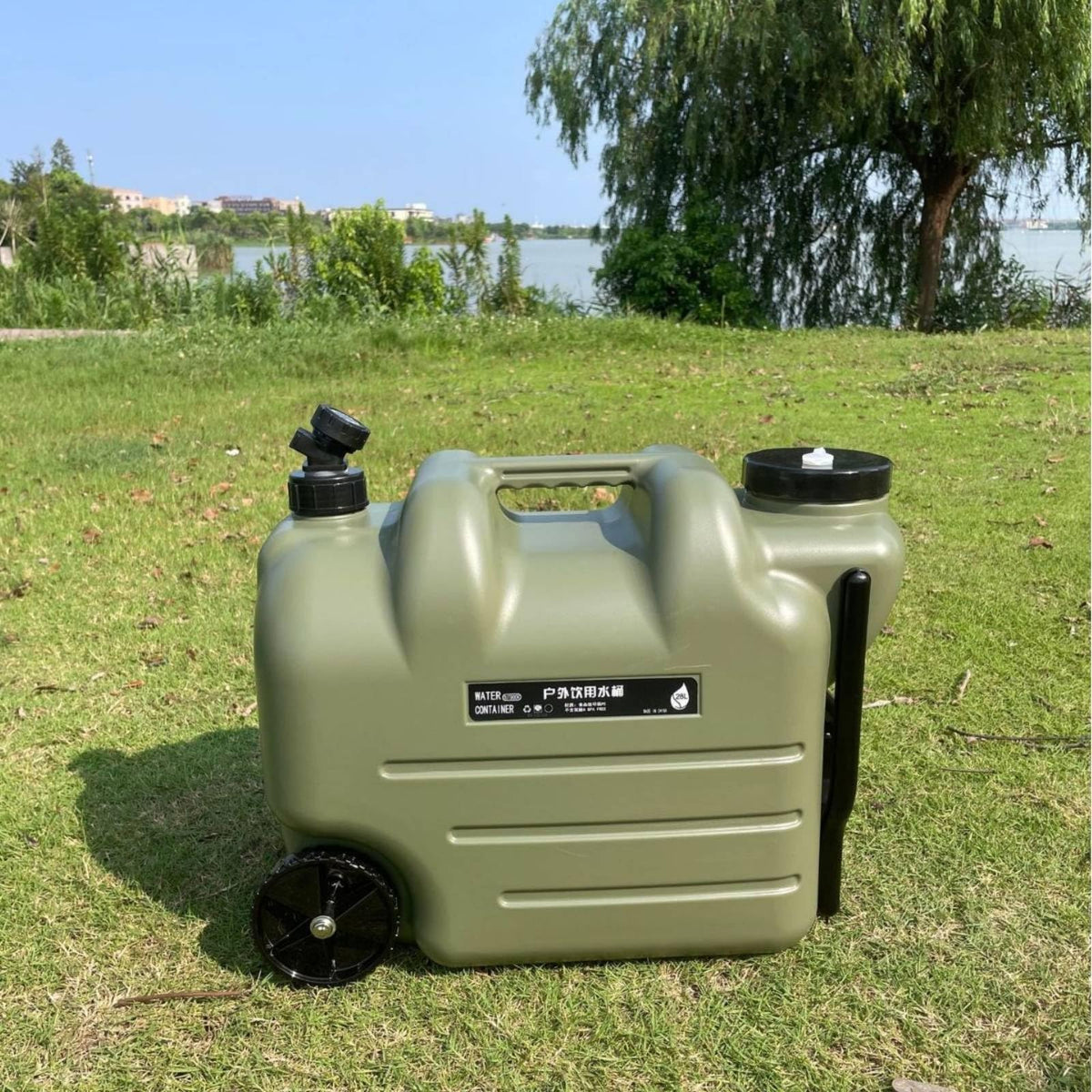 Black Portable Water Tank with Faucet and Wheels T308