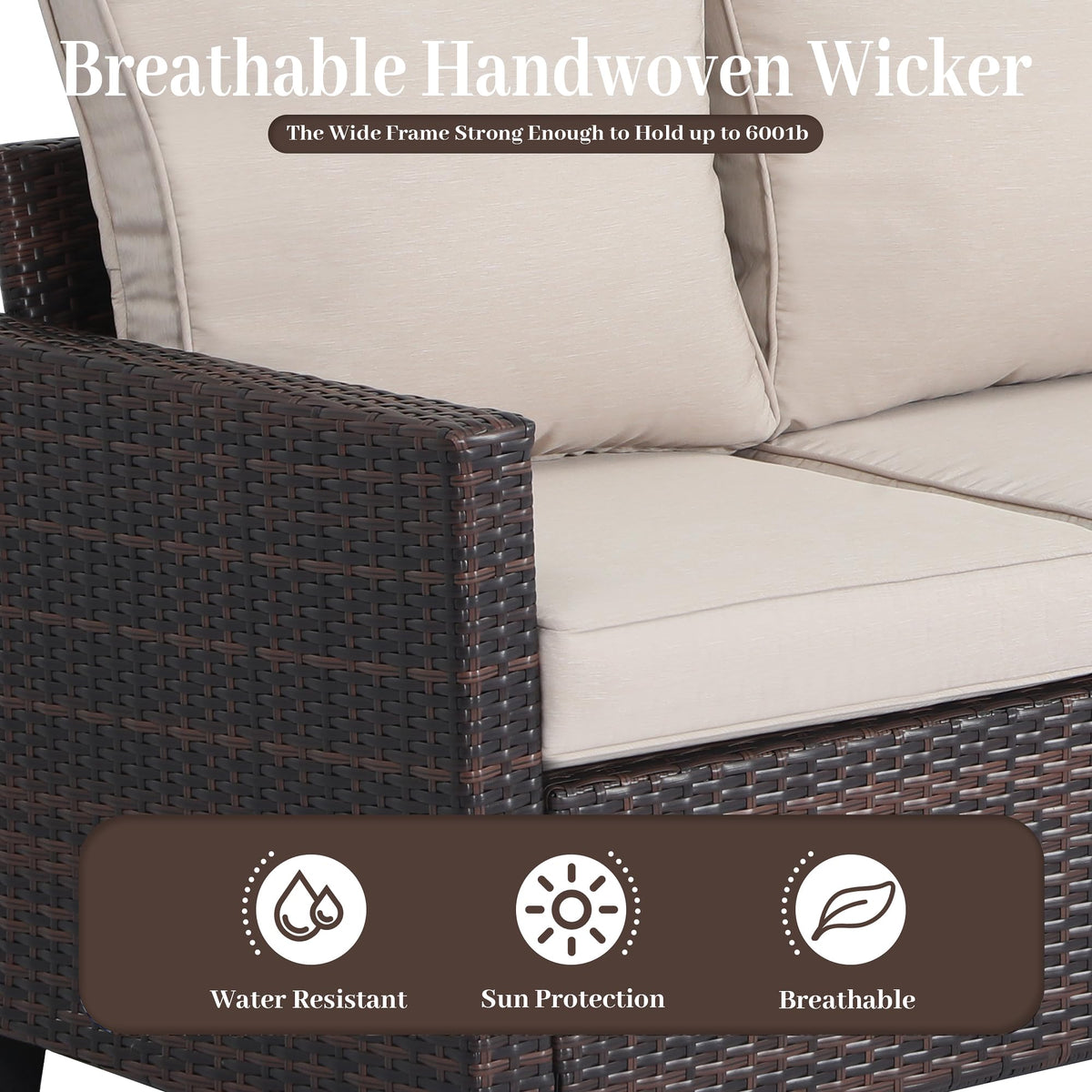 Rattan 3-Seater Outdoor Sofa with Blue Cushions E47497