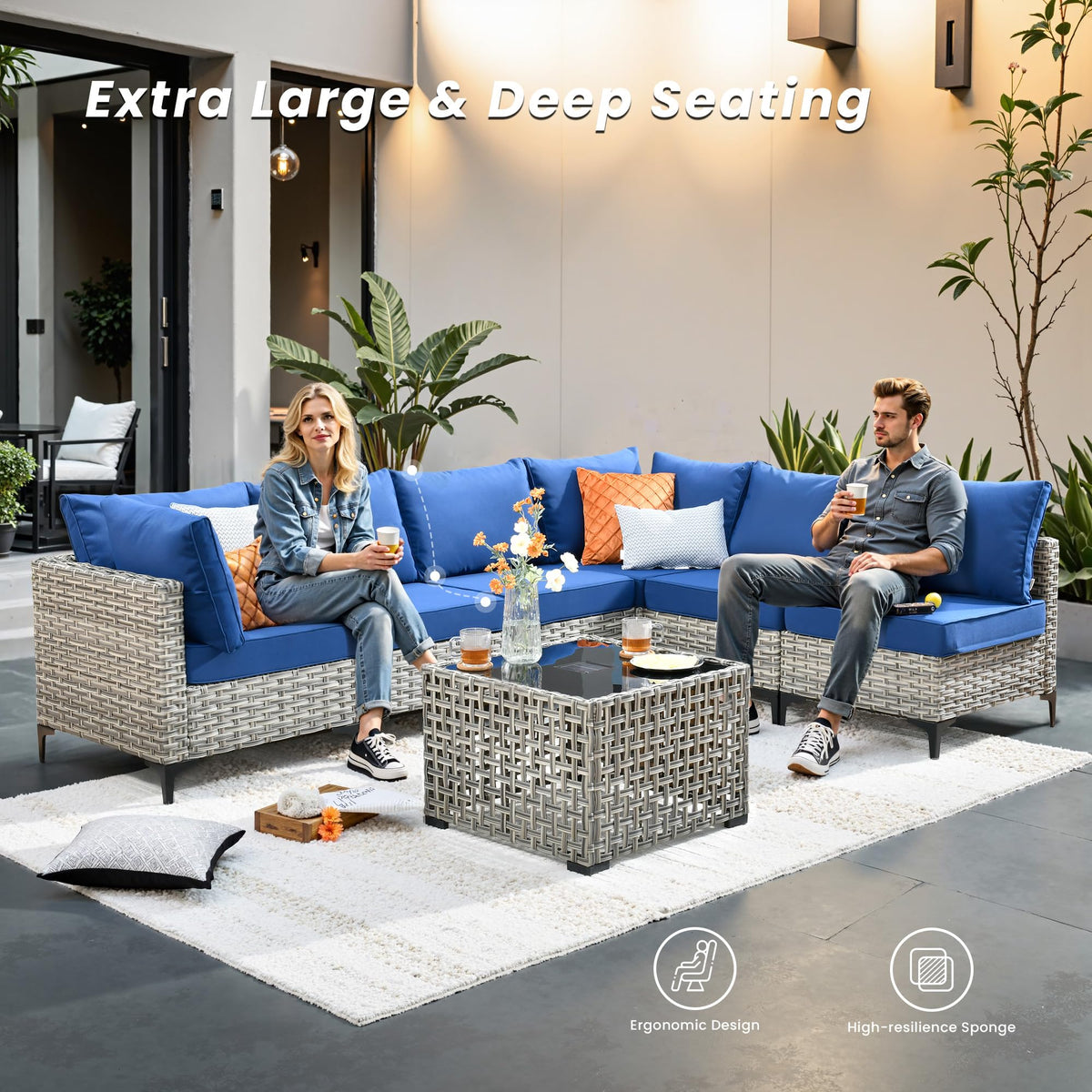 5 PCS Rattan Patio Conversation Set with Coffee Table C8189