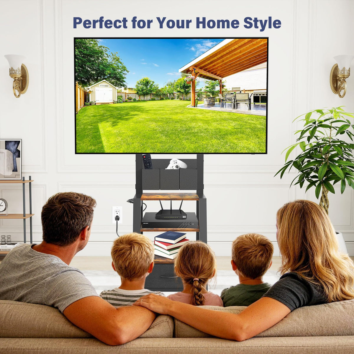 Rolling TV Stand with Power Outlet & 4-Tier Storage for 23-60 Inch Flat/Curved Screen P846