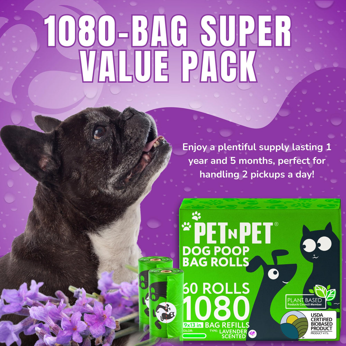 Lavender Scented Dog Poop Bags 1080 Count Y255