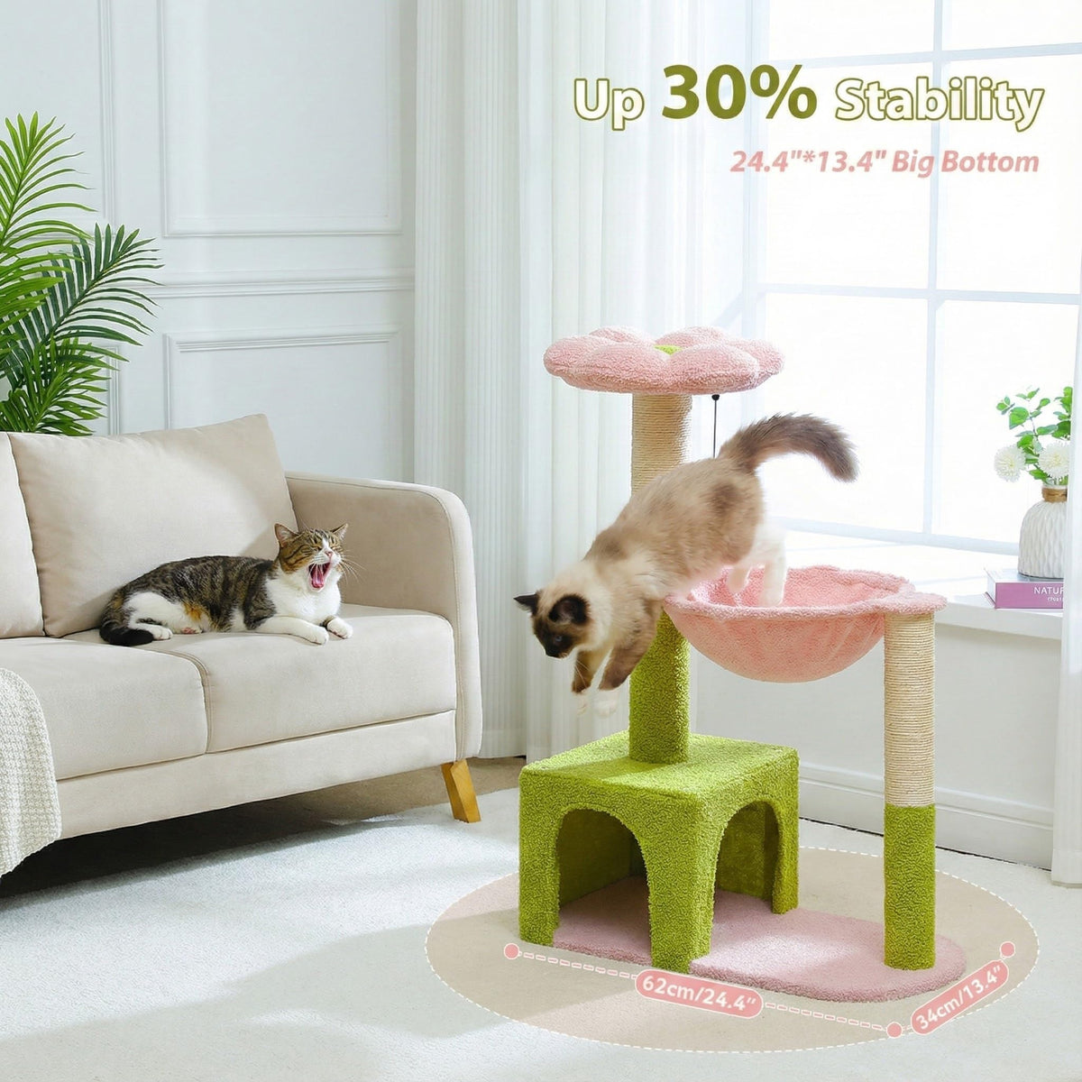 35" Pink Cat Tree with Hammock and Scratching Posts B6513