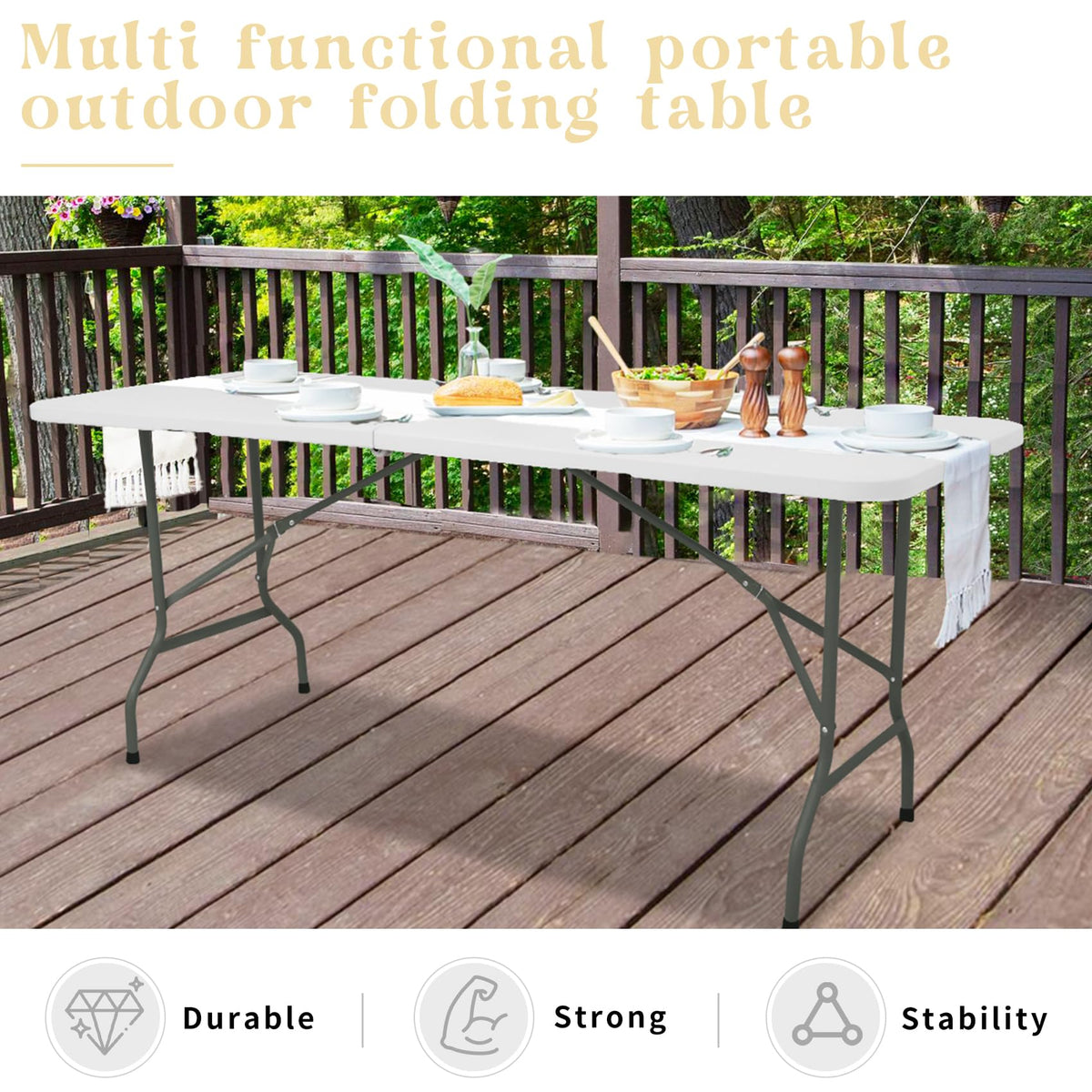 Set of 2 White 6 FT Folding Plastic Table H700221