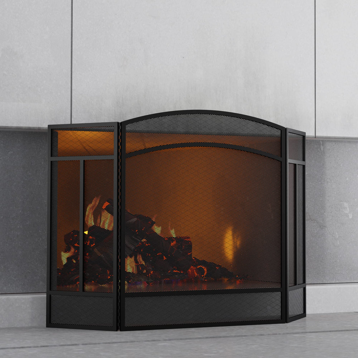 Black 3 Panel Wrought Iron Fireplace Screen R692702