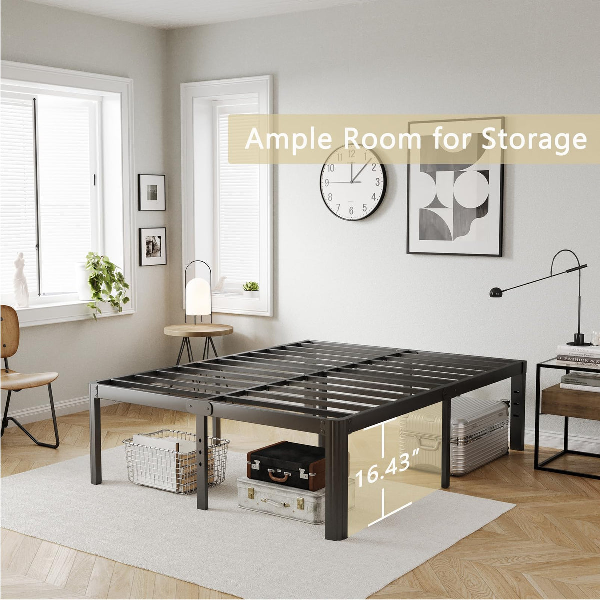 18 Inch High Queen Size Metal Platform Bed Frame Black W92133