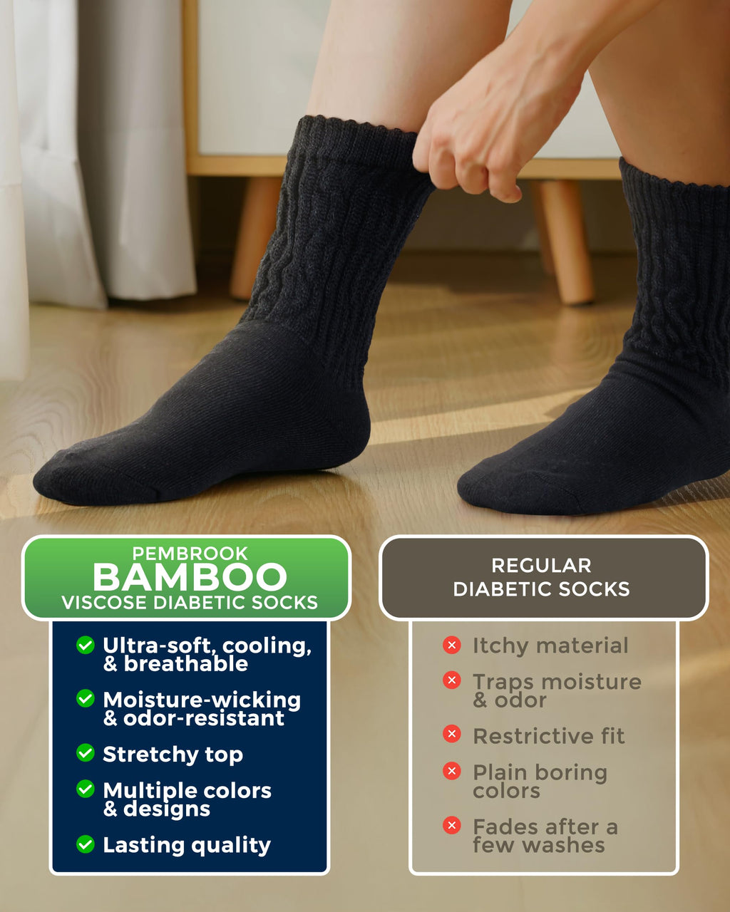 Cable Knit Bamboo Viscose Diabetic Socks 6 Pairs O866