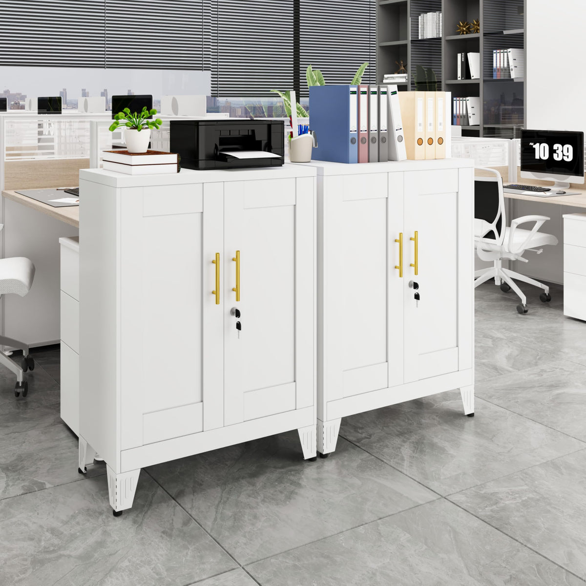 White 36" Metal Storage Cabinet with 2 Doors and 2 Adjustable Shelves S29932