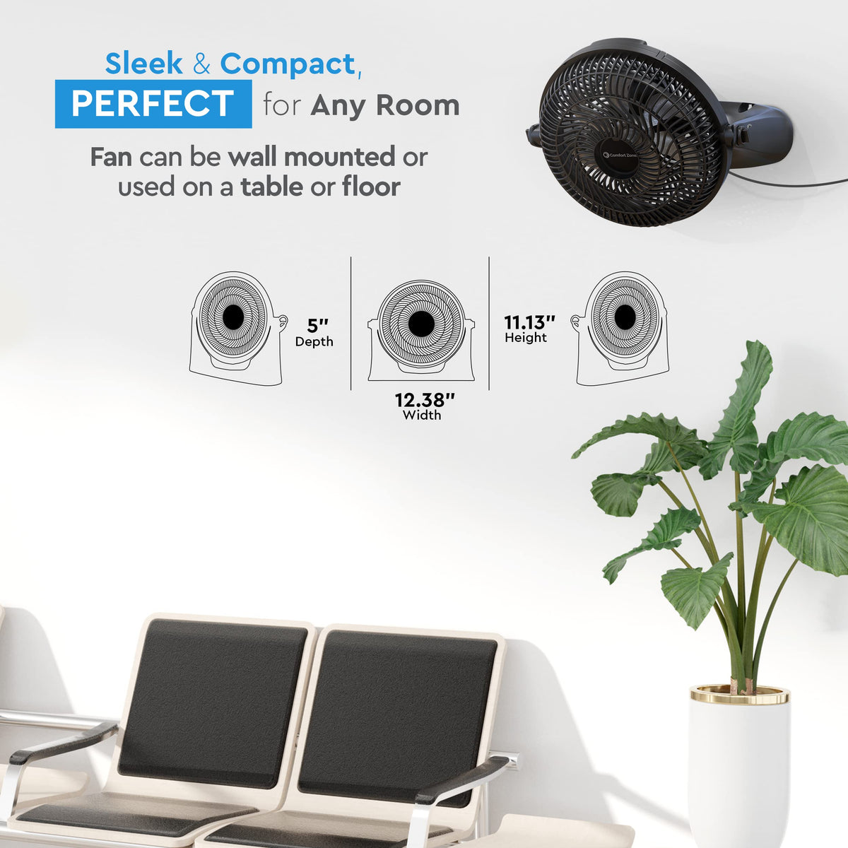 9 inch 3-Speed Floor Fan with Wall-Mounting T691296