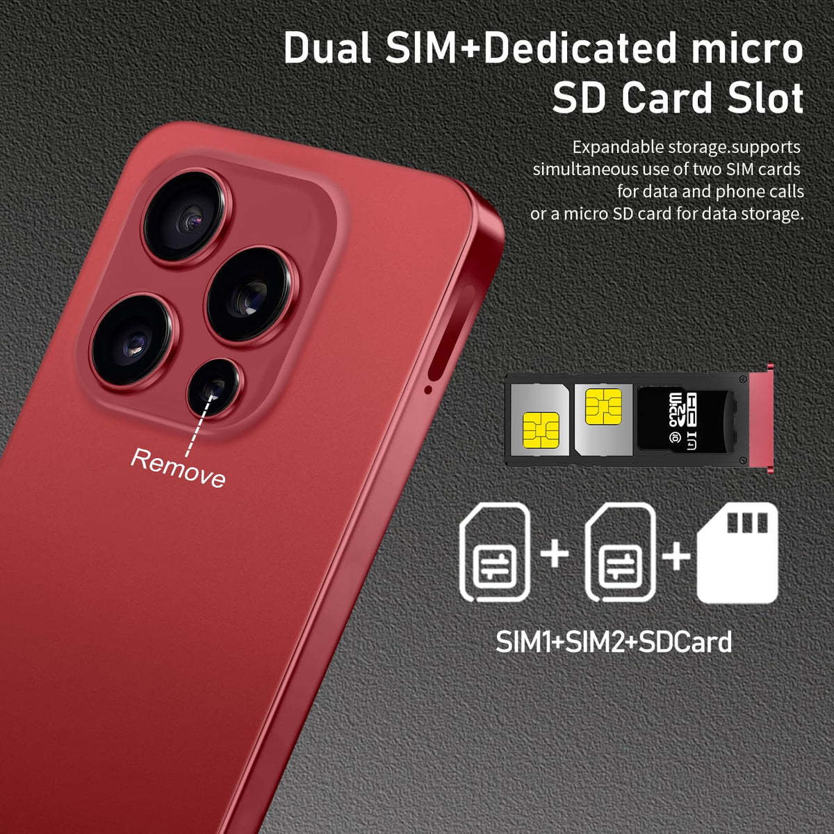 Unlocked Cell Phone 16+512GB Android 14 Wine Red K4339