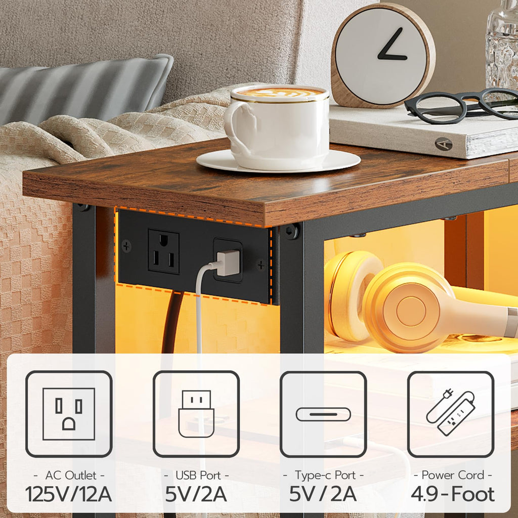 Narrow Side Table with Charging Station and LED Light D931721