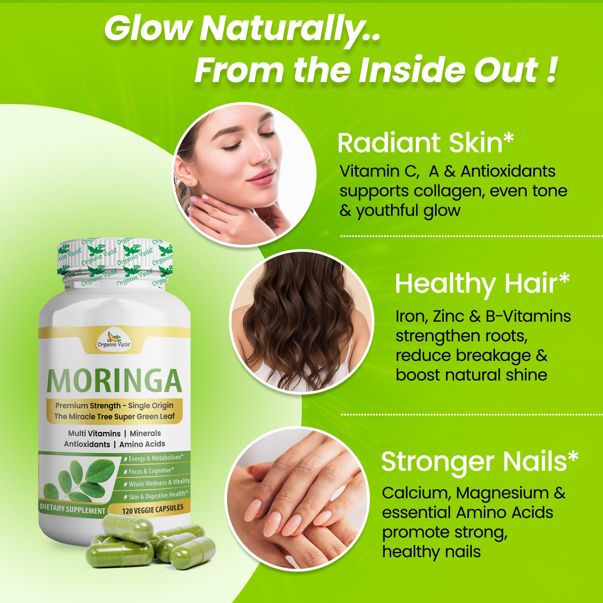 1000mg Organic Moringa Capsule 120 Vegan Capsule M1530