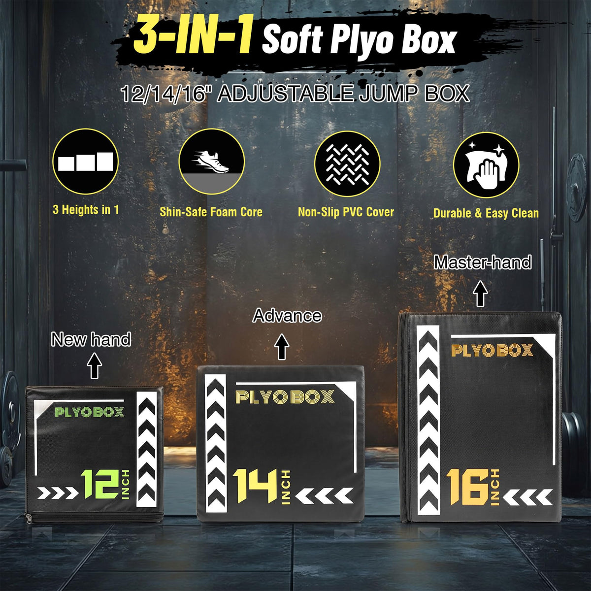 3 in 1 Foam Plyometric Jump Box, 12 14 16 Inch Soft Plyo Box O946187
